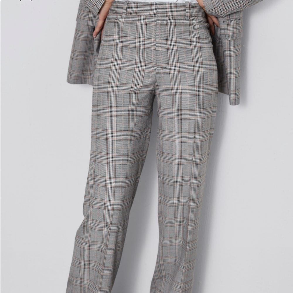 Zara Gray Plaid Straight-Leg Trousers